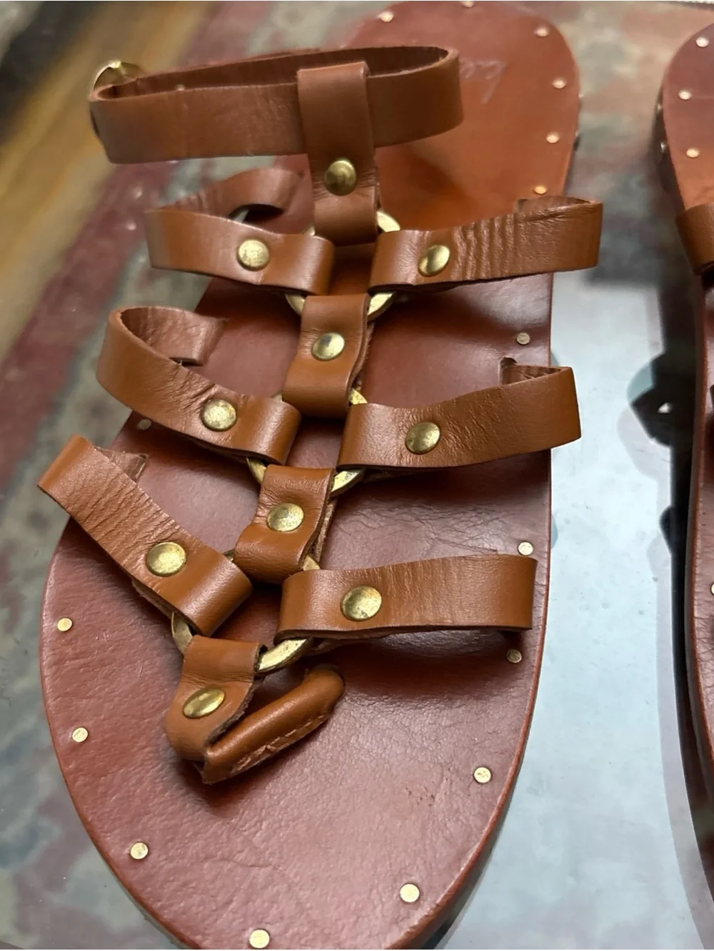 beek Crane stud  Leather Gladiator Sandals in Tan, size 8, handmade. - Picture 5 of 16